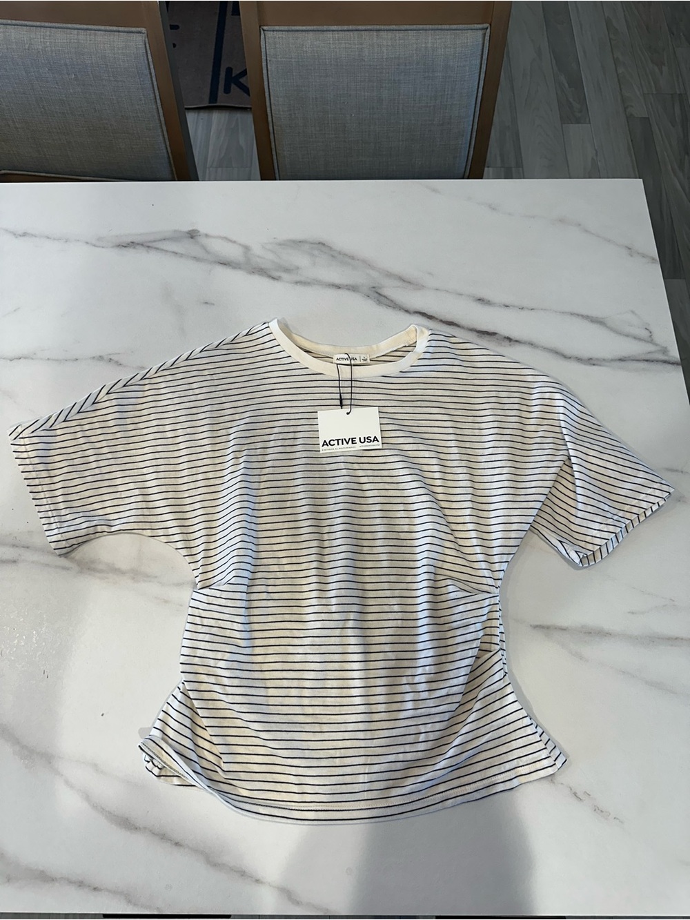 ACTIVE USA Cream Tee with Black Stripes